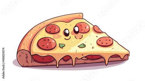 Delicious Pizza with Fun Cartoon Illustration - Perfect for Menu Design and Marketing