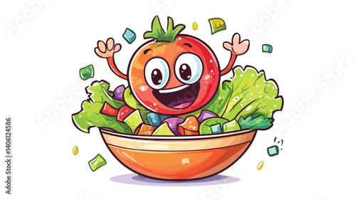 Playful and Adorable Salad Cartoon Illustration