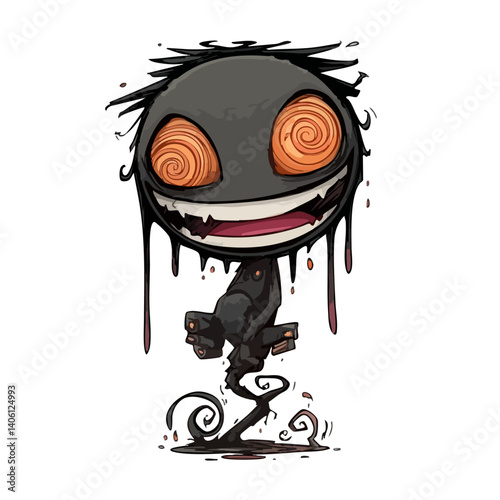Vector illustration of a dizzy demon with swirling eyes and wobbly stance, comedic horror