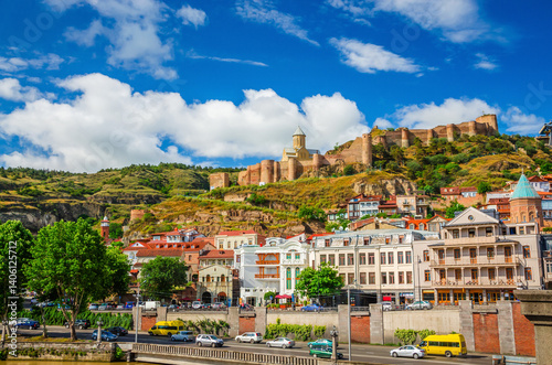 Hills of old center of Tbilisi and Narikala Castle, Georgia