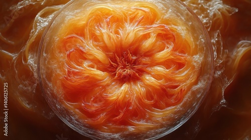 Vibrant Orange Swirl in a Transparent Sphere Abstract Art for Creative Projects