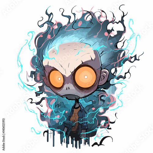 Vector illustration of a neon glow ghoul with radiant outlines and eerie aura, dark fantasy