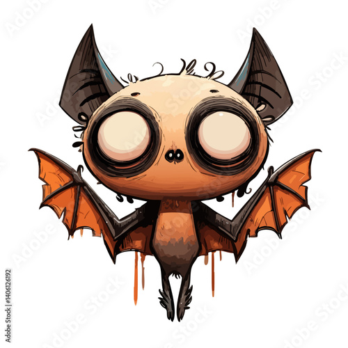 Vector illustration of a scaredy bat with trembling wings and wide eyes, cute spooky