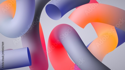 Fototapeta Naklejka Na Ścianę i Meble -  3d render, abstract modern background of colorful tubes. Multicolored minimalist wallpaper