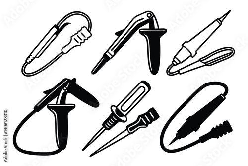 Set of Black and White Soldering Iron Icon Illustration, Soldering Tools, Equipment