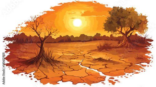 Intense Summer Scorched Earth Drought Heat Vector Landscape