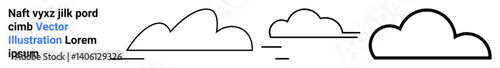 Stylized cloud line art in three variations with clean outlines and minimal design. Ideal for weather, nature, simplicity, minimalism, branding, navigation, simple landing page