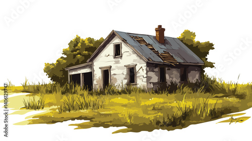 Tranquil Abandoned Homestead in Serene Landscape