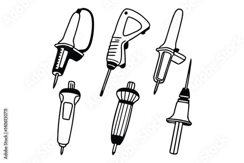 Set of black and white soldering tools in minimalist illustration style vector.