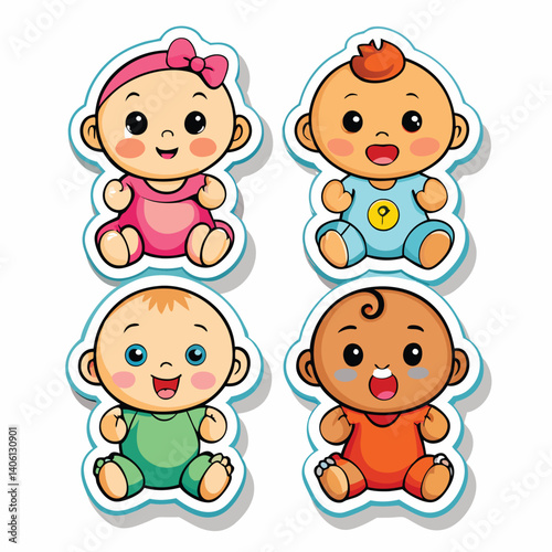 Four adorable cartoon babies in diverse colors