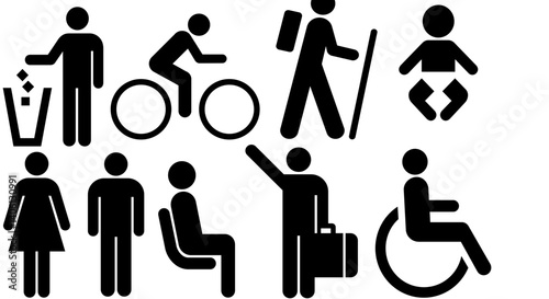 Man stands, walk and run icon set, people symbol. Person standing, walking and running illustration. Run, walk, stand, vector illustration