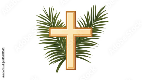 Traditional Christian Cross Symbol with Palm Branch - Religious Symbolism