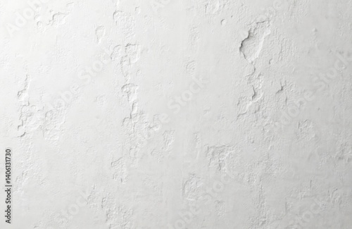 White concrete wall texture. Close-up view of rough, bumpy, granular cement surface. Grimy plaster, peeling paint on weathered surface. Abstract background for design.