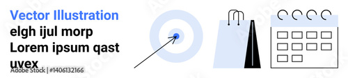 Target with arrow, shopping bags, and calendar emphasize strategy, achievement, retail planning. Ideal for goal-setting, marketing, retail strategy, scheduling prioritization branding simple