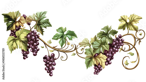 Elegant Vintage Grapevine Border Frame Design Element for Creative Projects isolated on white background