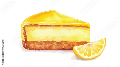Delicious Watercolor Lemon Cake on White Background for Culinary Design 