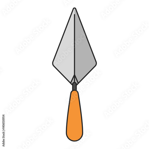 Metal construction trowel used for drywall, plaster, concrete and more in modern vector style