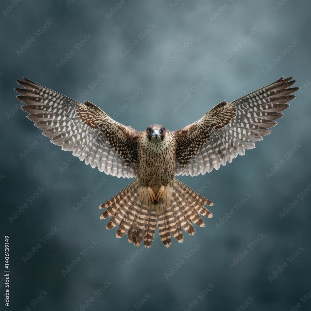 Fototapeta premium Falcon in symmetrical flight against studio backdrop