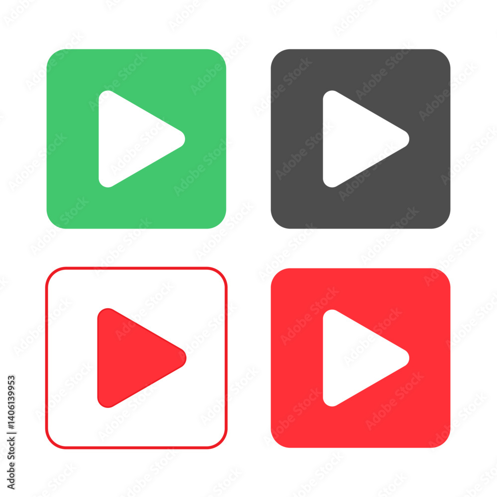 Play Icon Square Button Set Flat icons on buttons in different colors Play Icon Square Button Set Flat icons on buttons in different colors