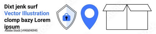 Free Download Abstract concepts of delivery, location tracking, and security with a blue location pin, secure shield, and shipping box. Ideal for logistics, e-commerce, delivery, navigation security shipping - GFXLoad