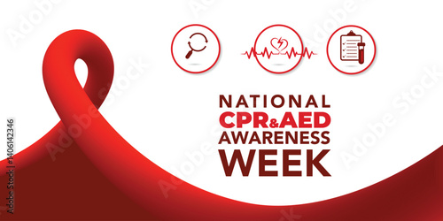 National CPR and AED Awareness Week. Holiday concept. Template for background, banner, card, poster with text inscription. Vector EPS10 illustration.
