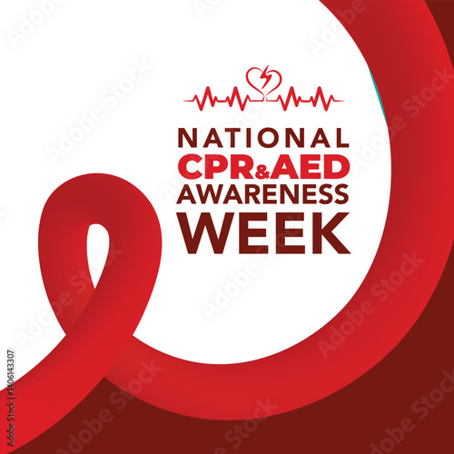 National CPR and AED Awareness Week. Holiday concept. Template for background, banner, card, poster with text inscription. Vector EPS10 illustration.
