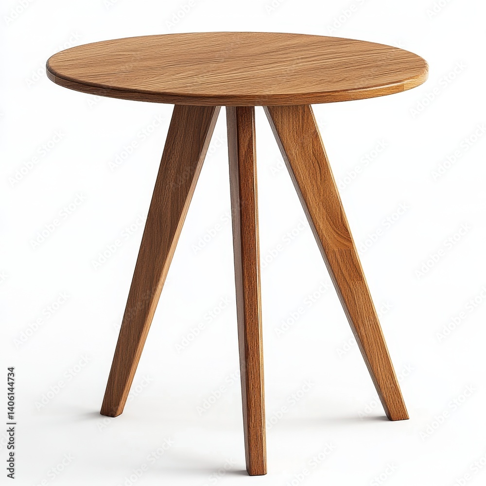Round wooden side table on white background, interior design