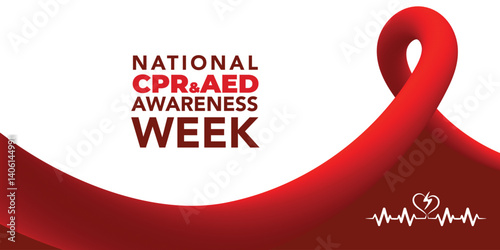 National CPR and AED Awareness Week. Holiday concept. Template for background, banner, card, poster with text inscription. Vector EPS10 illustration.
