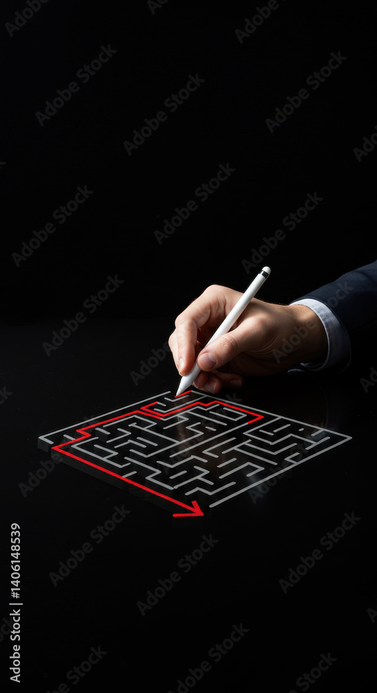 Fototapeta premium Solving the Maze: Strategy, Problem-Solving, and Solution in a Business Context - Navigate Your Way to Success!