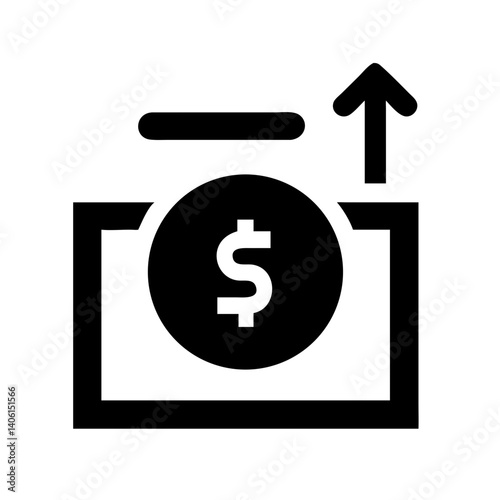 Revenue icon depicting a dollar sign and an upward arrow in a minimalist style on a white background