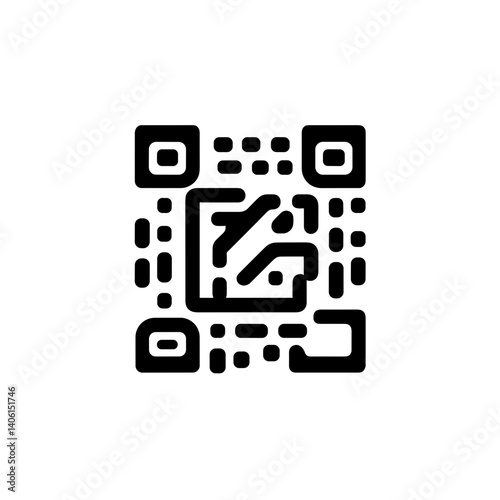 Unique black and white QR code with abstract center design icon