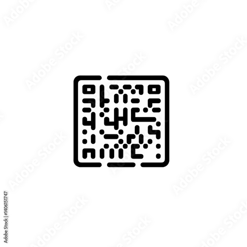 Minimalist black and white QR code illustration icon