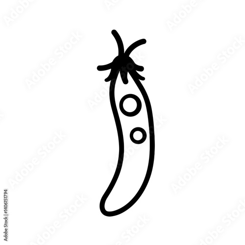 Minimalist black and white line art of a pea pod icon