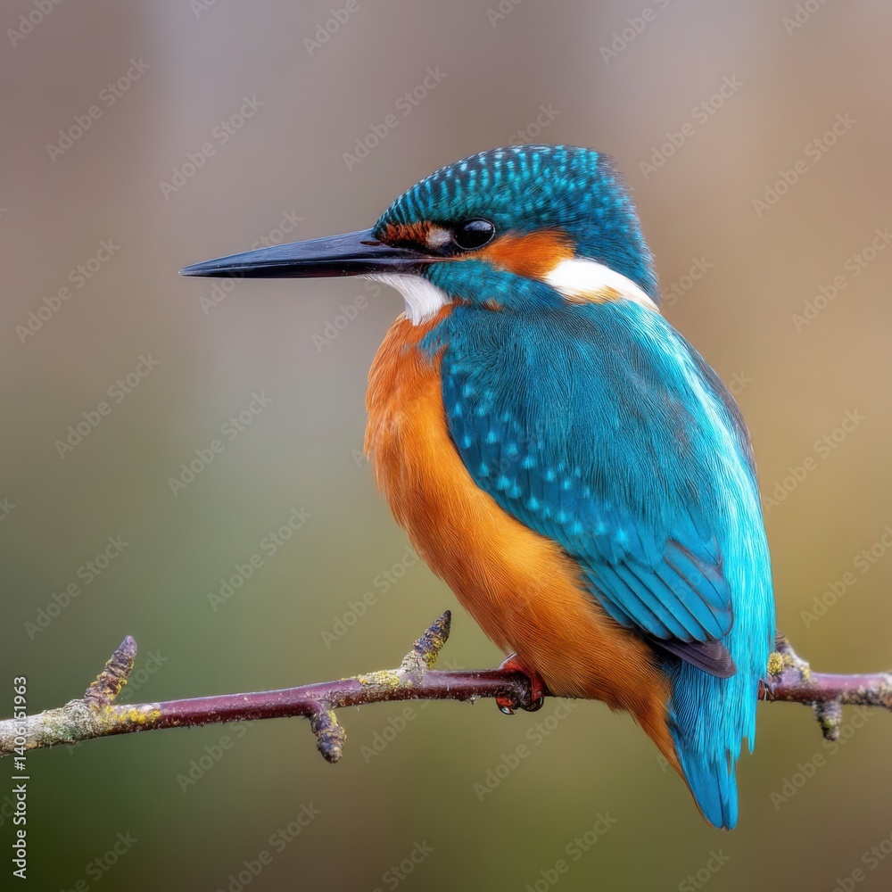 Obraz premium Kingfisher perched symmetrically with natural lighting and balanced composition