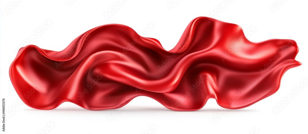 Red silk fabric flowing, white background, design element
