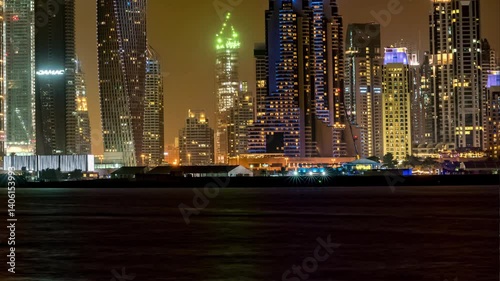 4k dubai night illumination world famous dubai city hotels panorama 4k timelapse uae