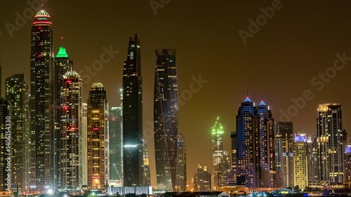 4k dubai night illumination world famous dubai city hotels panorama 4k timelapse uae