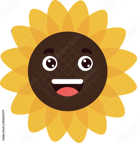 Happy sunflower character with a cheerful expression in flat vector art style