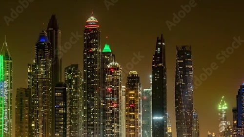 4k dubai night illumination world famous dubai city hotels panorama 4k timelapse uae
