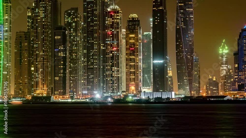 4k dubai night illumination world famous dubai city hotels panorama 4k timelapse uae