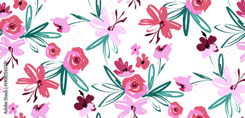 Seamless Flowers Pattern in vector. Doodle daisy pattern