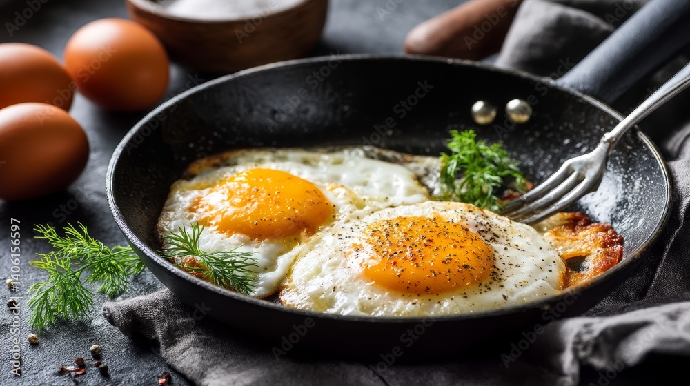 Fried eggs in a frying pan