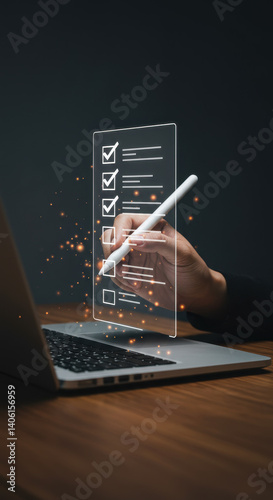 Digital Checklist: Boosting Productivity with Online To-Do Lists & Smart Task Management on Laptop. Focus, Efficiency & Completion!