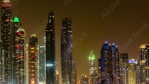 4k dubai night illumination world famous dubai city hotels panorama 4k timelapse uae