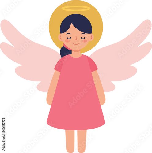 A young girl with angel wings and halo in flat style vector art
