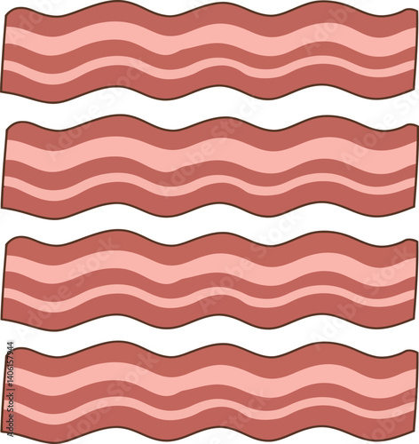 Four strips of crispy bacon in a flat design style, showcasing rich colors in vector art