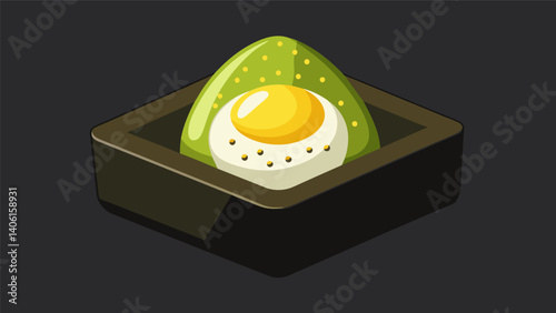 A modern twist on the classic deviled egg with a creamy avocado filling sprinkled with edible gold flakes and presented in a sleek black egg carton.. Vector illustration