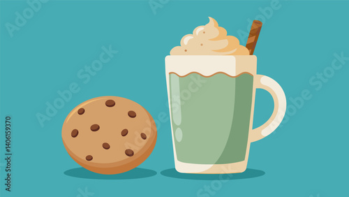 A creamy vanilla latte paired with a soft chewy oatmeal raisin cookie.. Vector illustration