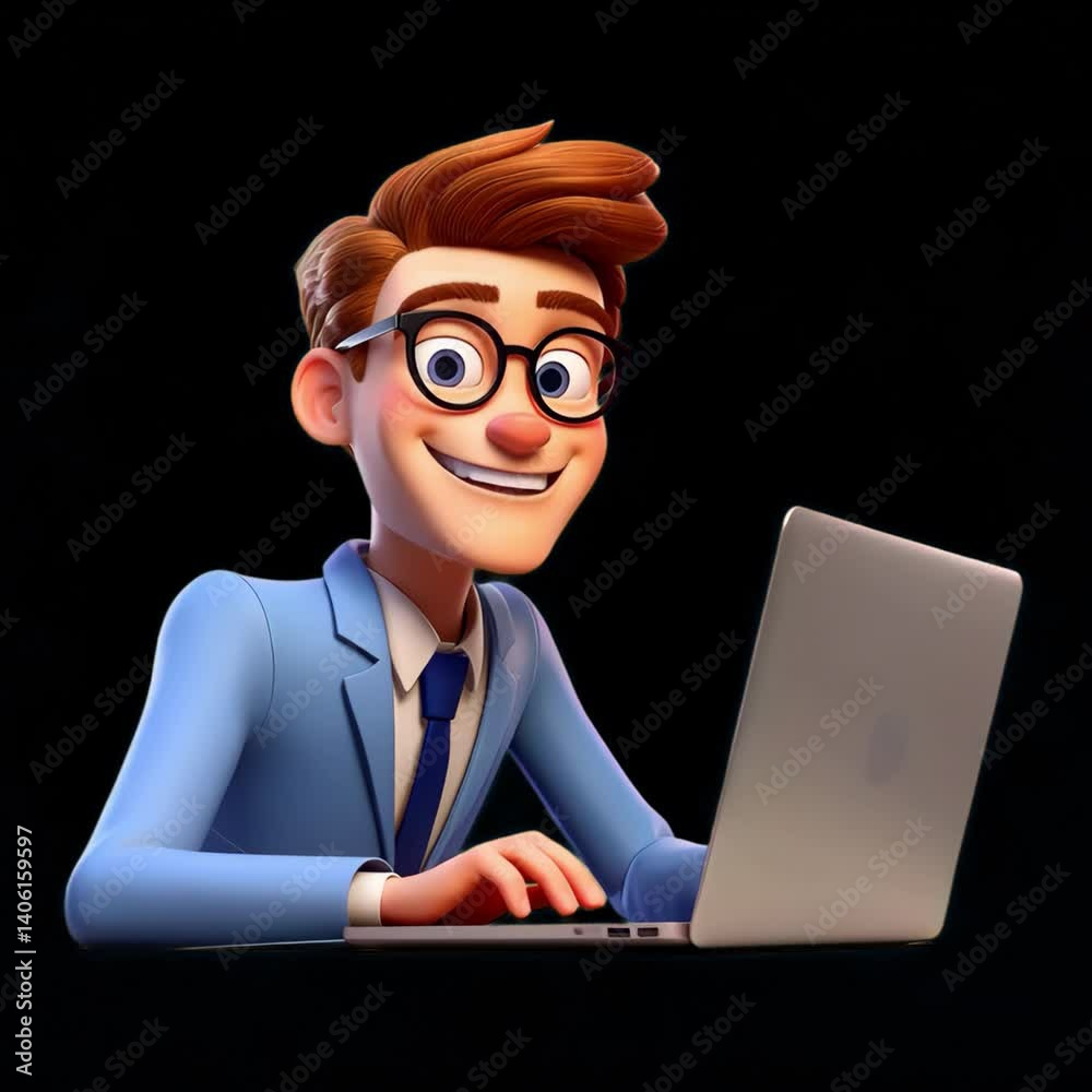 Animated professional using laptop animation isolated asset, transparent 4K video, alpha channel, ProRes 4444 Animated professional using laptop animation isolated asset, transparent 4K video, alpha channel, ProRes 4444