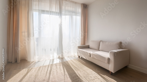 Morning silence through linen curtains in a minimalist apartment